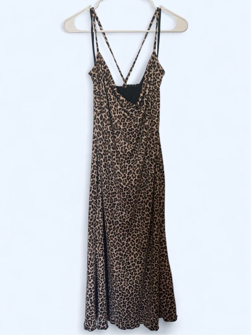 Leopard Print Slip Dress with Cowl Neck